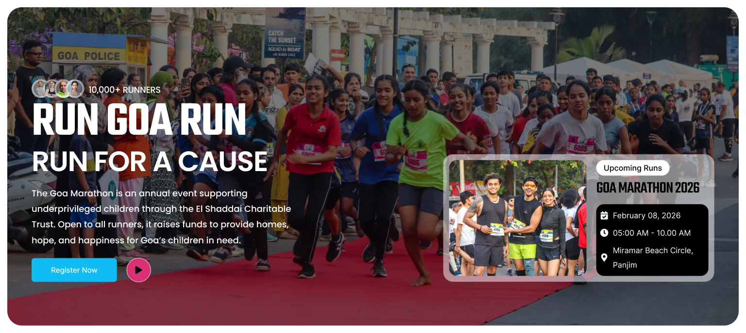 Run Goa Run — Run for a Cause. Goa Marathon 2026 on February 08 at Miramar Beach Circle, Panjim.